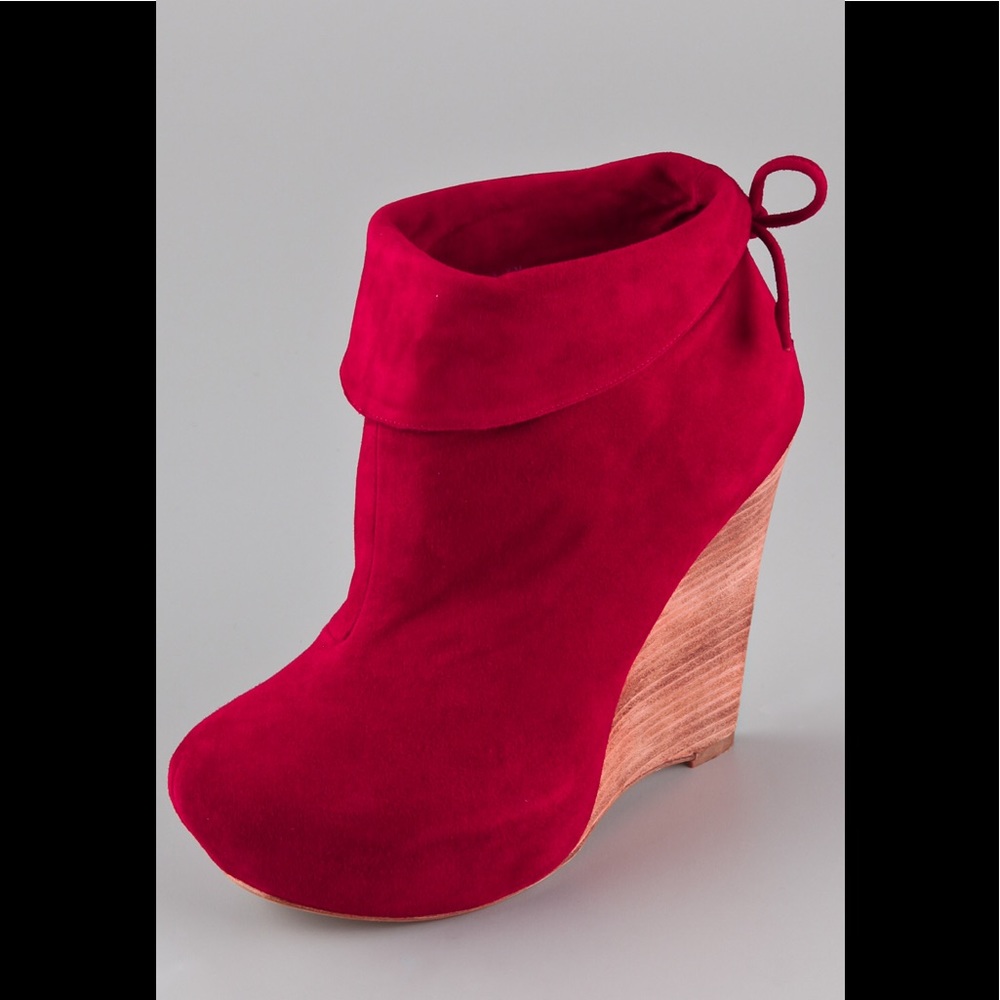 Elizabeth Brady red suede ankle  booties